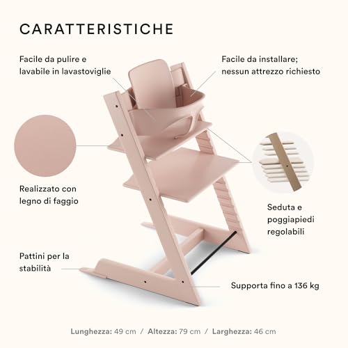 Seggiolone Tripp Trapp di Stokke con Baby Set, Serene Pink   Sedia regolabile ed evolutiva per bambini e adulti   Design ergonomico e classico : Prima infanzia