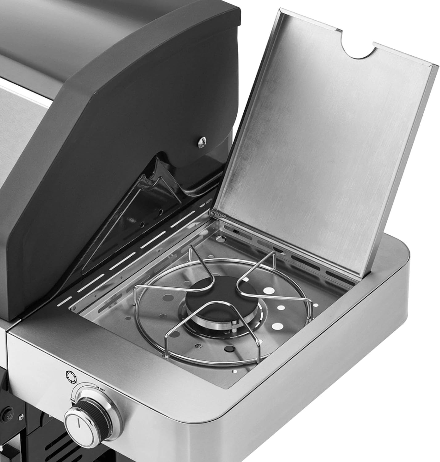 RÖSLE Elektrogrill BBQ-Portable Videro E2-P, tragbarer Tischgrill mit 2 Brennern, Warmhalterost und Deckel mit Glaseinsatz, pulverbeschichteter Stahl, schwarz/silbern