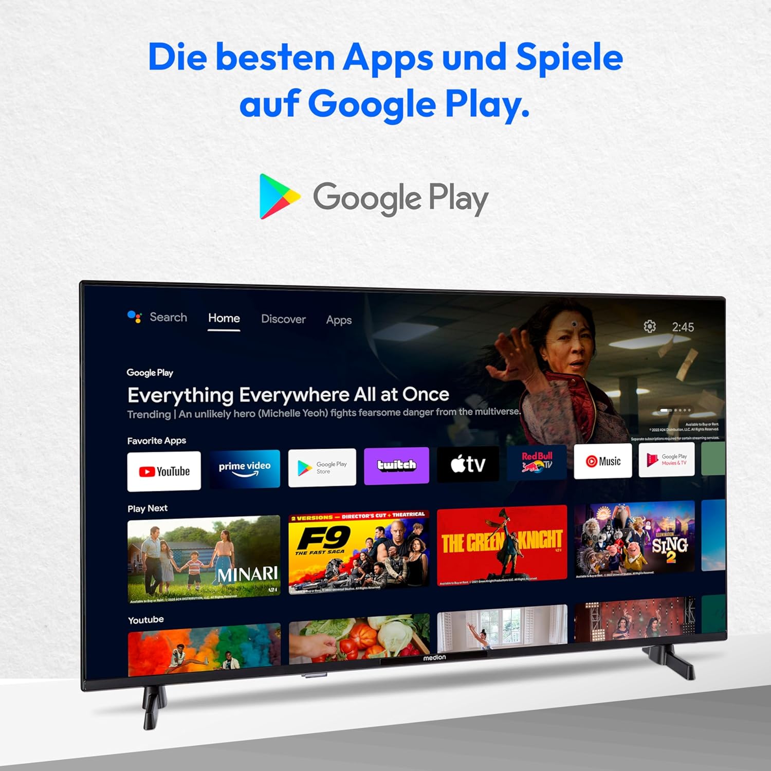 MEDION 100,3 cm (40 Zoll) Full HD Fernseher (Android TV, Smart TV, HDR, Prime Video, PVR, Bluetooth, MD 840100)