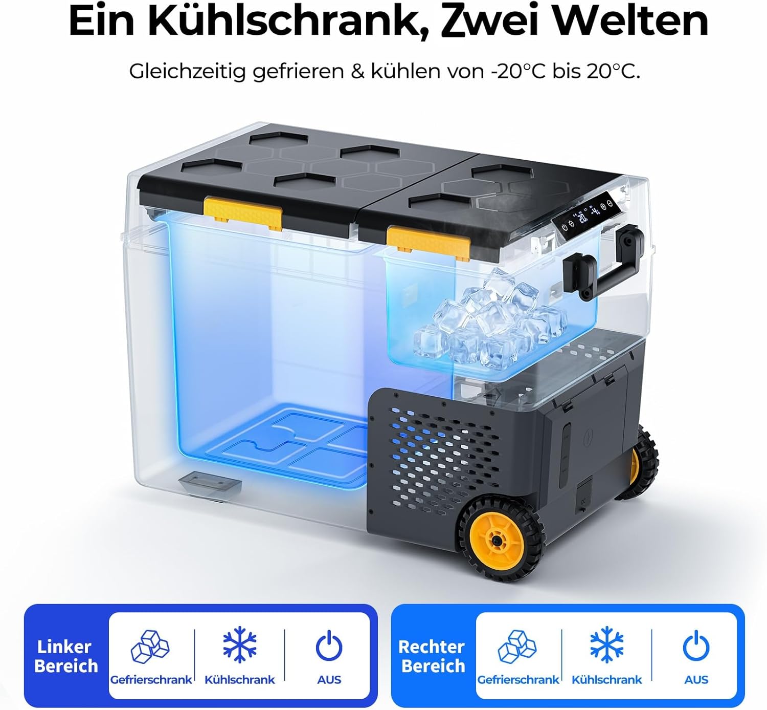 BougeRV CRD2 V2.0 Kompressor Kühlbox 49L mit Gefrierfach Doppeltür Dualzonen Kühlbox Auto mit Rollen & Griff 12V/24V 230V Camping Kühlschrank Elektrische mit APP Steuerung, IPX4, -20℃~20℃ (2026 Neu)