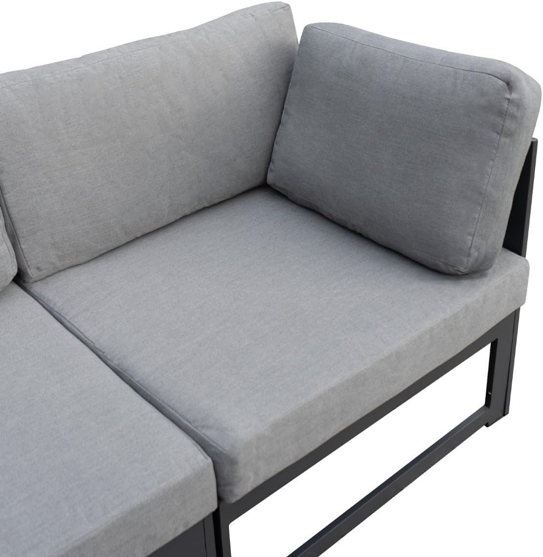 Modulares Gartenlounge-Set Groß Grau 8-Sitzer U-Form Sofa mit Kissen, Tisch & Gasfeuerstelle 9-teiliges Aluminium-Gartenmöbelset für draußen Eckset Terrasse Balkon [inkl. Wasserdichte Regenabdeckung]