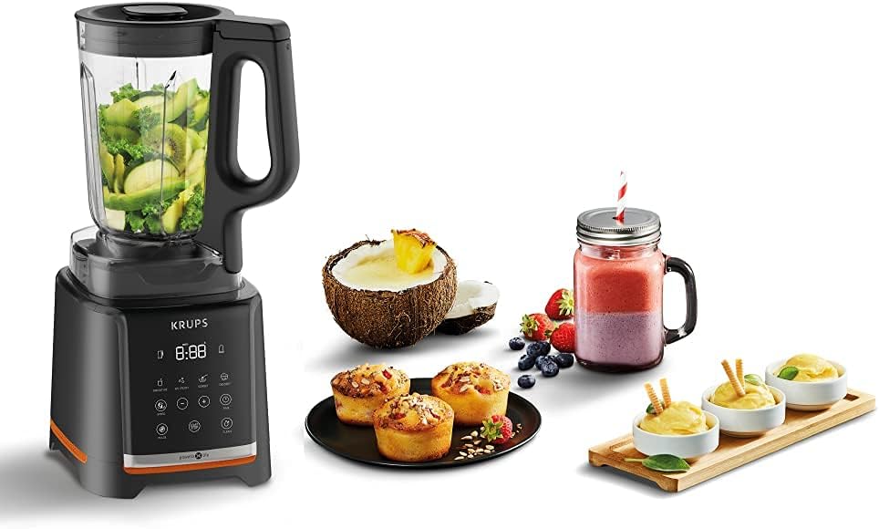 Krups Highspeed- Standmixer InfinyMix KB9158 | 1600 W | 5 automatische Programme + manuelle Einstellung | Tritanbehälter | inkl. Rezeptheft | Smoothies, Shakes, Crushed Ice | Schwarz