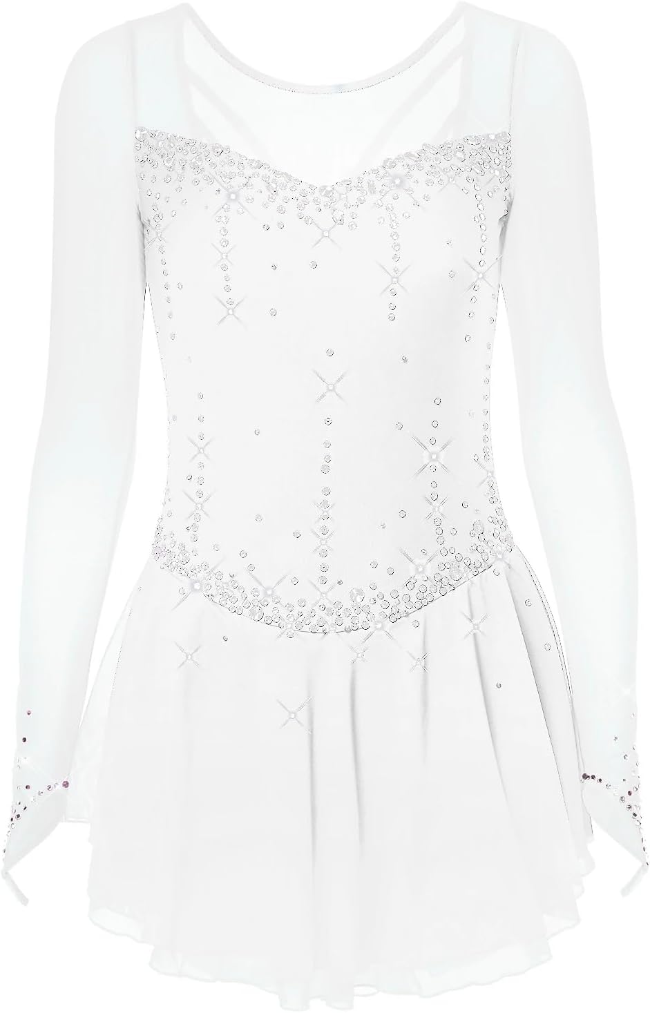 Langärmeliges Wintersport-Farbverlauf, Eiskunstlauf, Wettkampfkleid, Mädchen, handgefertigtes Skating-Performance-Kostüm