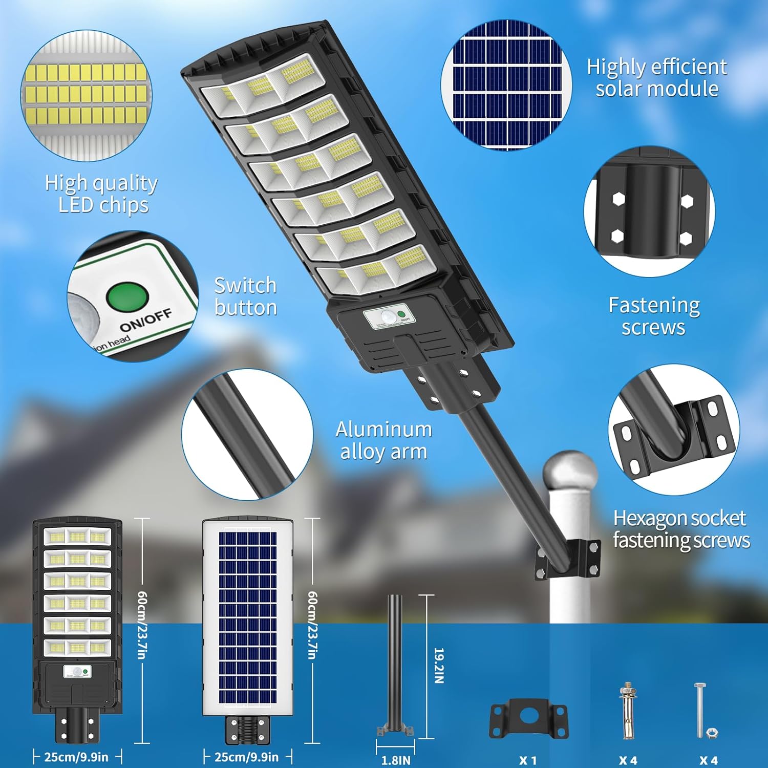 papasbox 6 Stück 600W LED Solar Straßenlaterne mit Fernbedienung | Solarbetriebene 6500K Straßenlampe Wandleuchte mit Bewegungsmelder Sensor | Außen Wegeleuchte im Freien Straßenleuchte