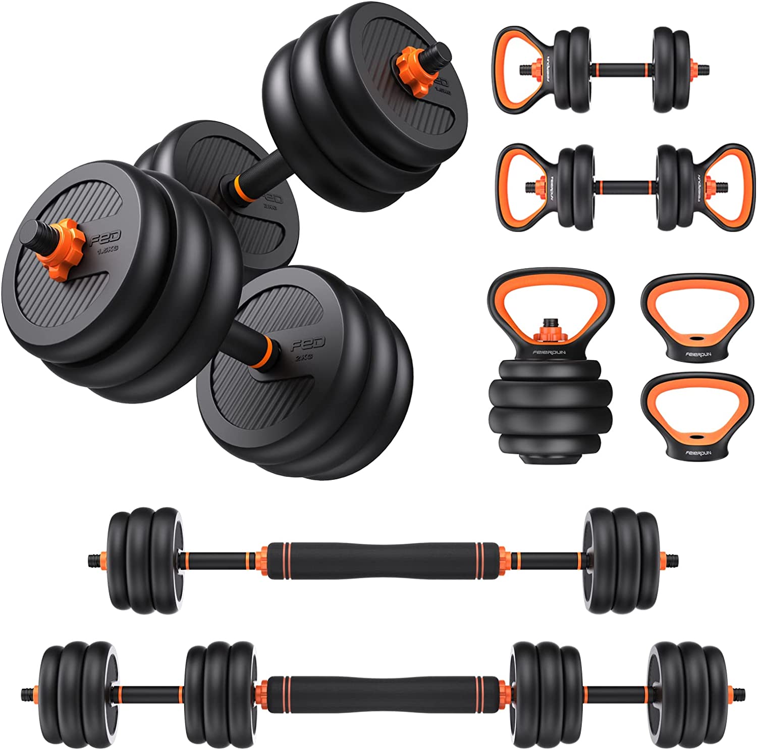 FEIERDUN Verstelbare halters, 50 lbs halterset met verbindingsstuk, 4-in-1 halterset