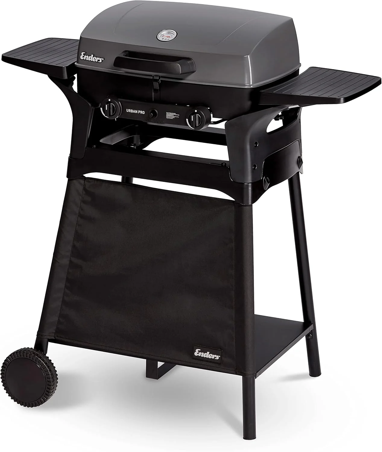 Enders Gasbarbecue Urban II Pro, tafelbarbecue, grill-, kook- en bakfunctie, 2 branders RVS, met grillthermometer, balkon-, campingbarbecue, gegoten aluminium behuizing, gietijzeren rooster, #2062