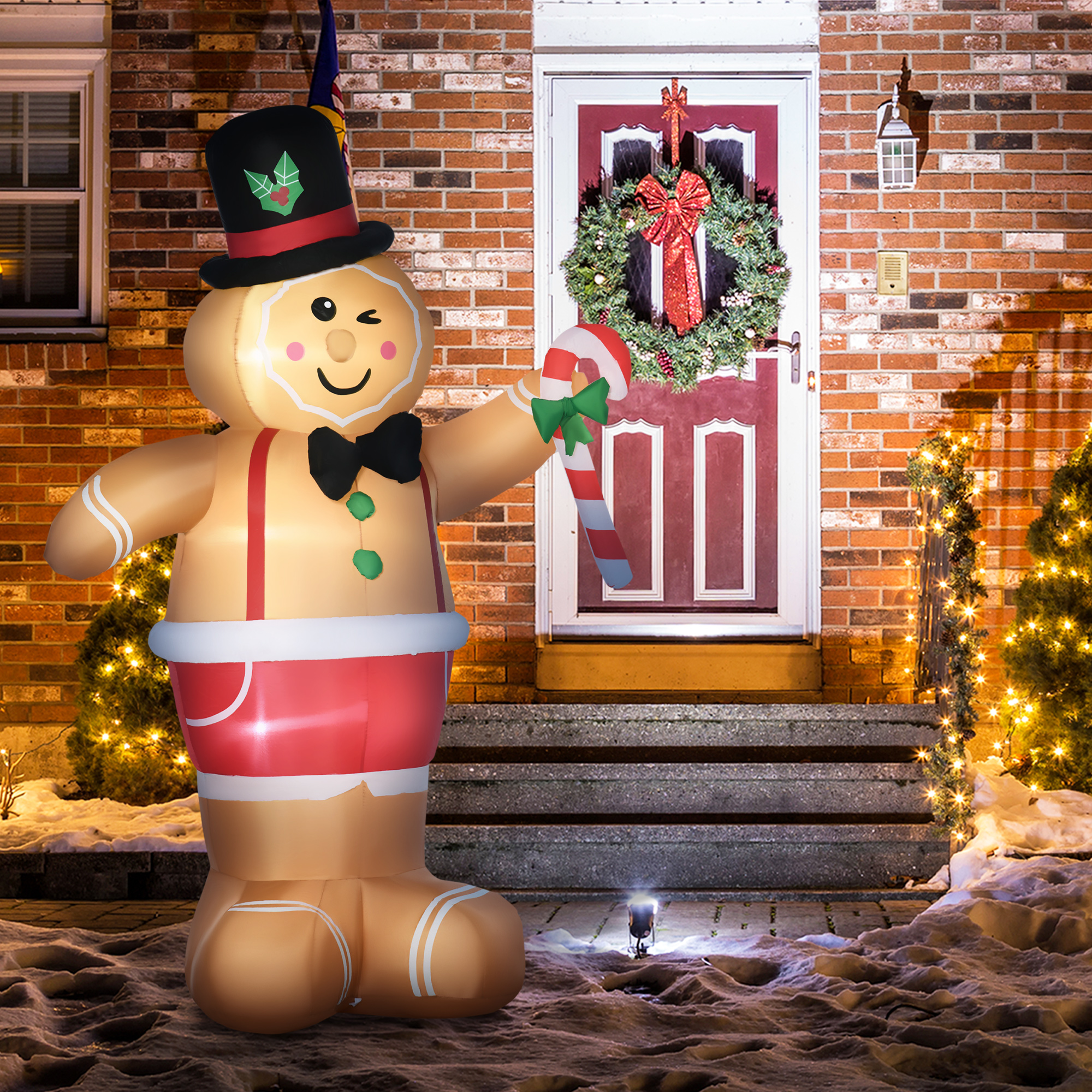 Outsunny Christmas opblaasbare peperkoekman 2,38 m met LED-verlichting weerbestendig