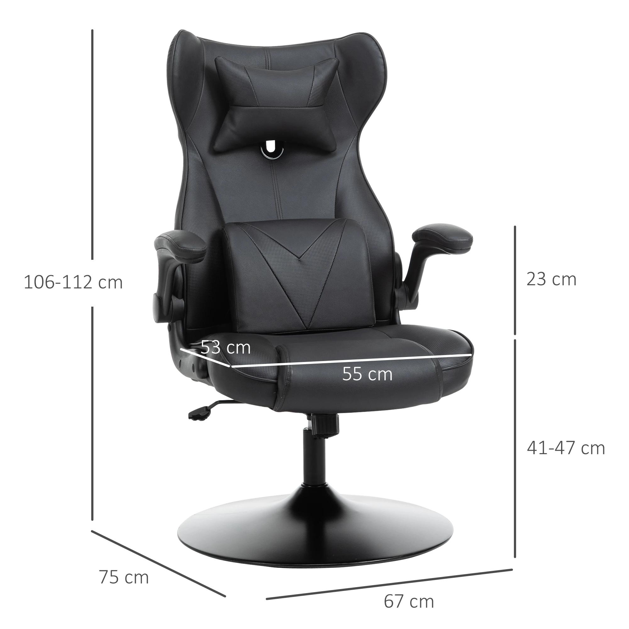 Vinsetto gamestoel ergonomische computerstoel bureaustoel bureaustoel met schommelfunctie en lendenkussen bureaustoel in hoogte verstelbaar, gepolsterde metalen zitting, zwart 67x75x112 cm