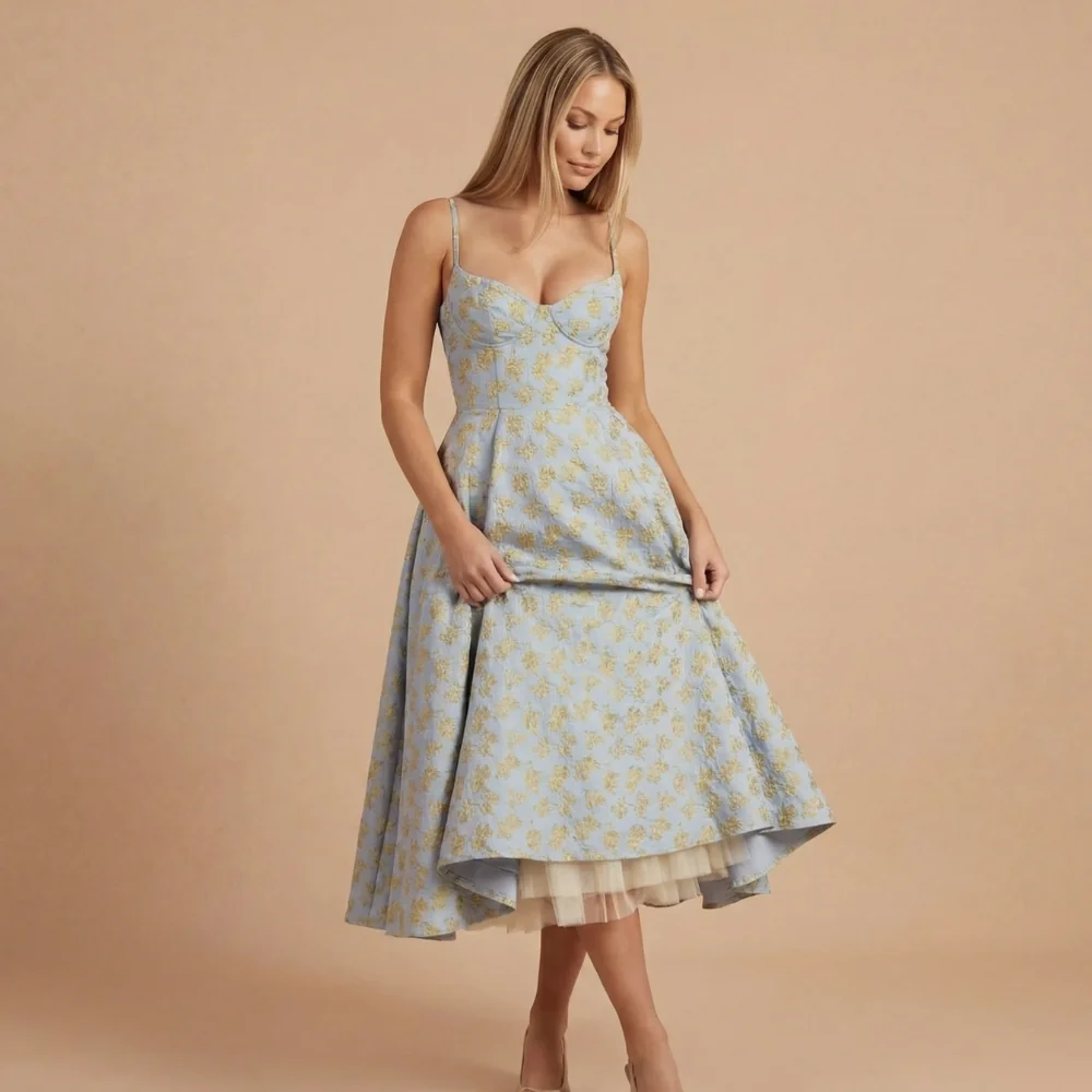Damen Cocktail-Midikleid mit Herzausschnitt und ausgestelltem Rock