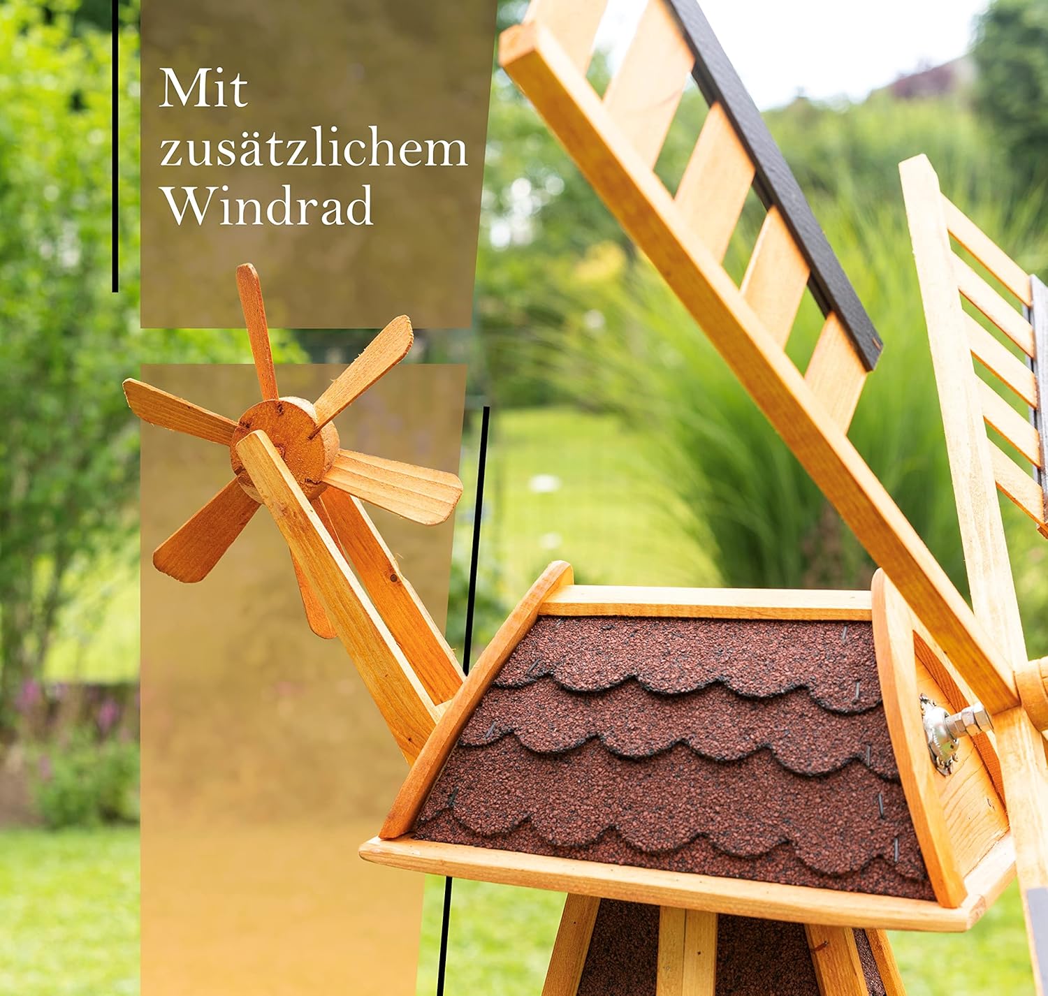 Windmühle kugelgelagert, wahlweise mit Solarbeleuchtung (rot mit Solarbeleuchtung, Höhe 100 cm)