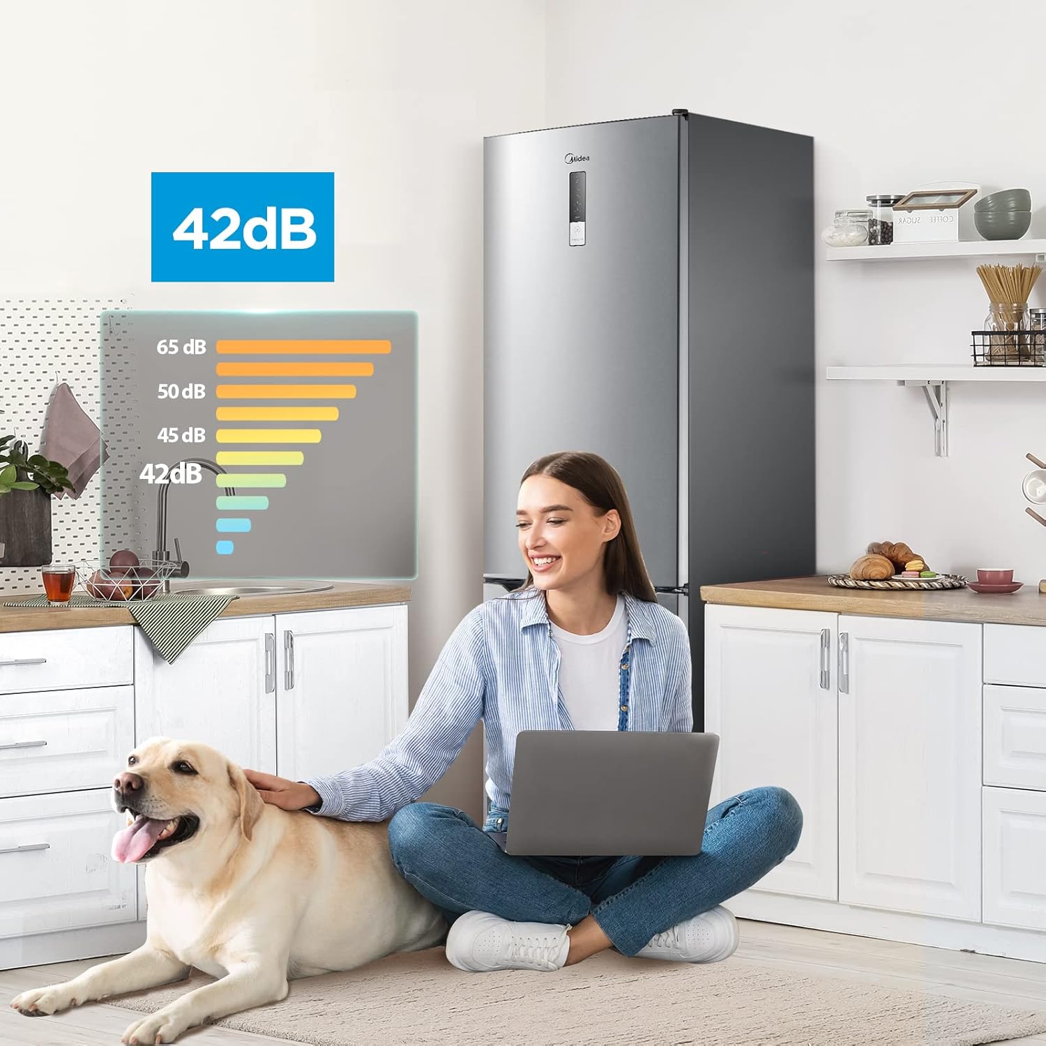 Midea MERB276FGE02A Fridge/Freezer Combination, 180 cm Height, NoFrost, Double Control, Super Cooling Function, 219 kWh per Year, Fridge Capacity 199 L, 71 L Freezer Capacity