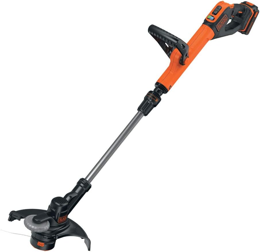 Black+Decker Rasentrimmer mit Akku Rasenkantenschneider Freischneider mit Fadenverlängerung auf Knopfdruck Fadenverlängerung (mit 1x18V 2.0 AH, 28 cm Schnittbreite, Einzelfaden 9 m/1,6 mm) STC1820PC
