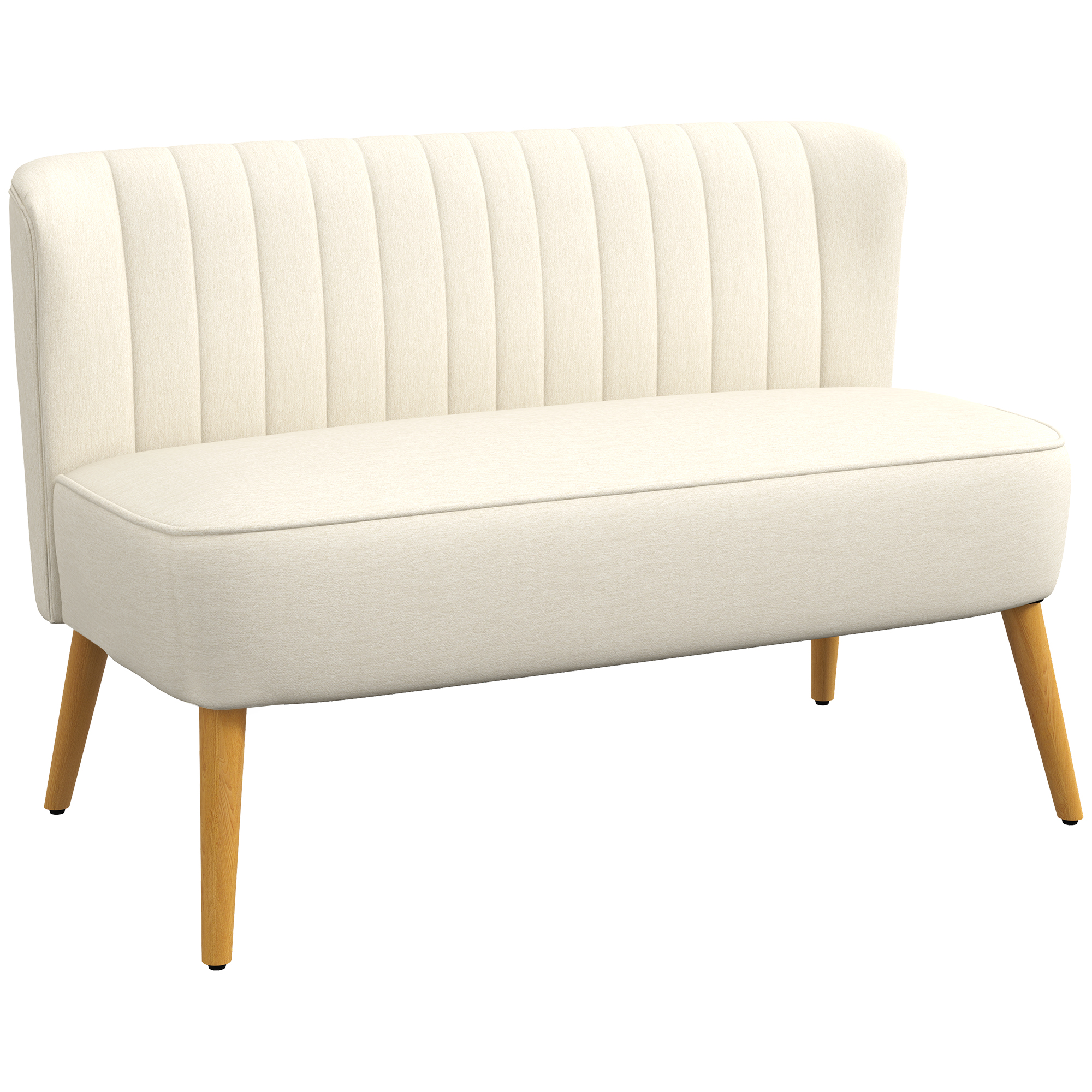 Sofa Retrodesign 2-zitsbank, houten poten, 117 cm x 56,5 cm x 77 cm, Wit
