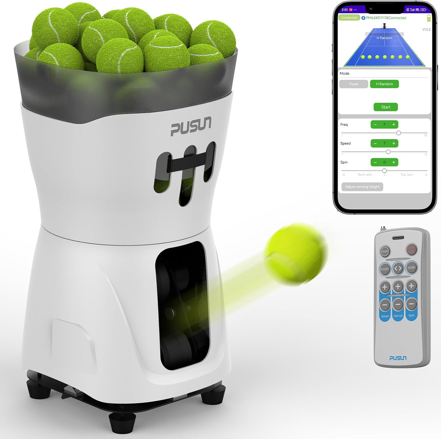 PT-MINIPro Tragbare Tennisballmaschine - Leichte Indoor-Tennismaschine mit APP-Steuerung, 65-Ball-Kapazität, Tennistrainer für Schulen (3-5h Akku)