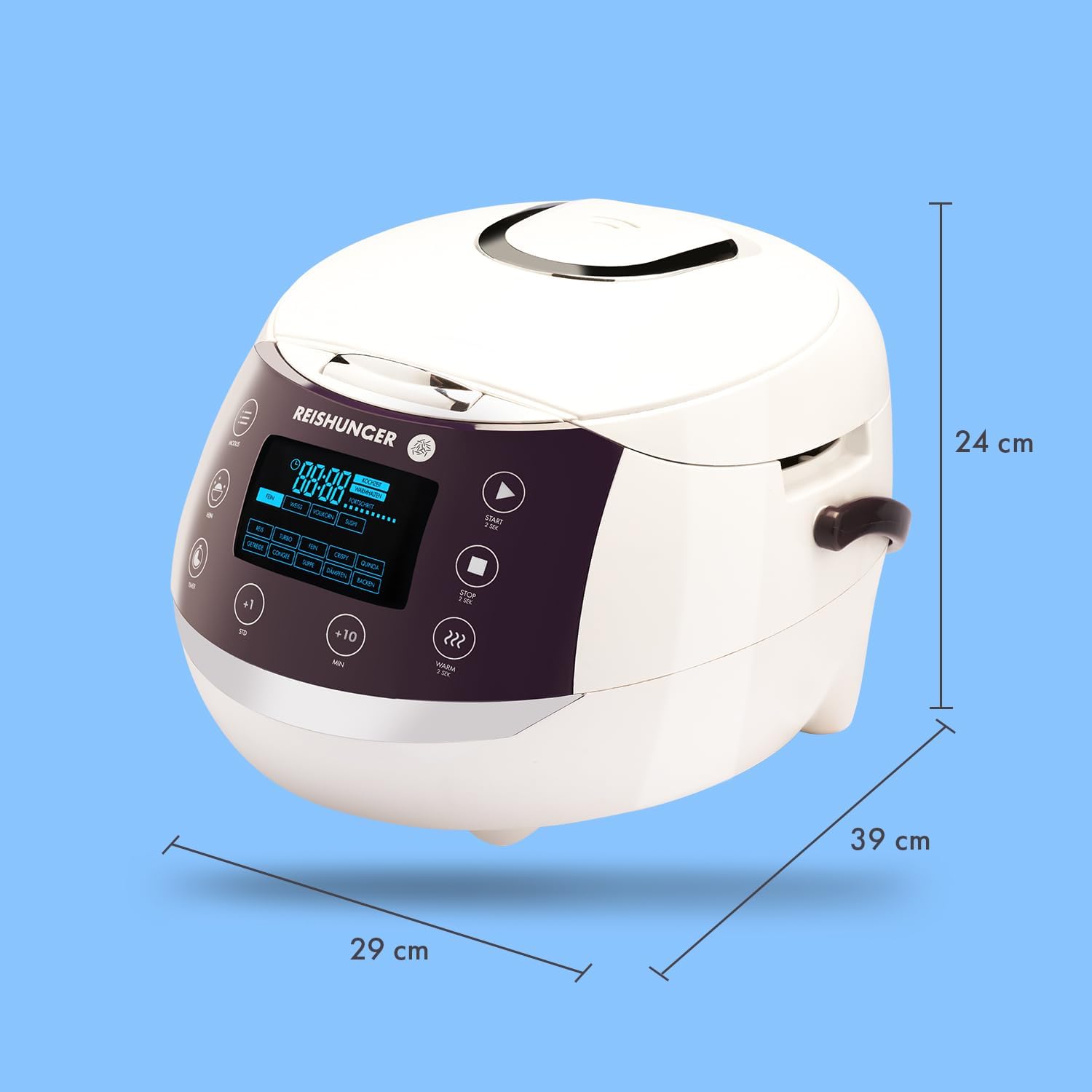 REISHUNGER Digitaler Reiskocher & Dampfgarer Schwarz | 1,5 L bis 8 Personen | Warmhaltefunktion, Timer & Premium Innentopf | Multikocher, 12 Programme, 7-Phasen-Technologie
