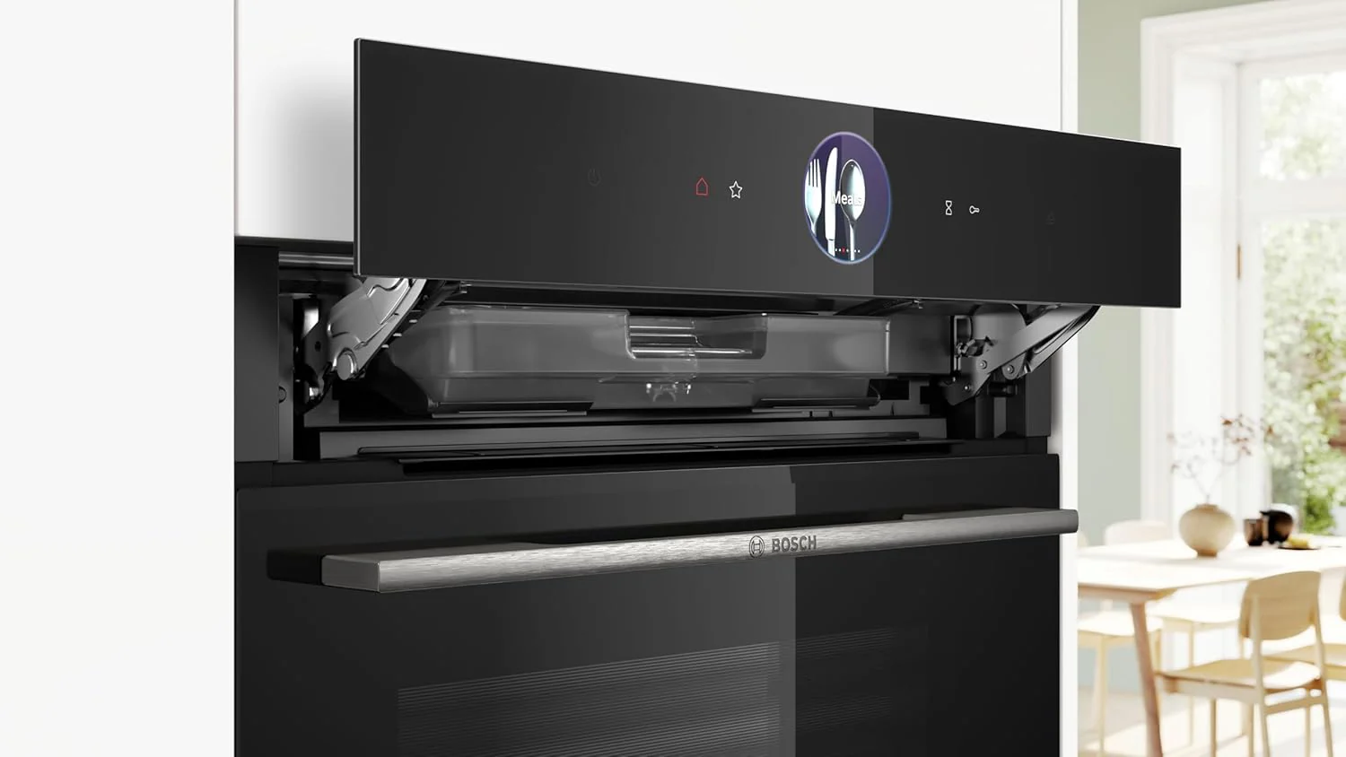 Bosch HMG7361B1, Serie 8 smarter Einbau-Backofen mit Mikrowellenfunktion, 60 x 60 cm, Made in Germany, Schwarz, Air Fry, Digitaler Bedienring, Touchdisplay, Automatikprogramme, Reinigungsunterst��tzung