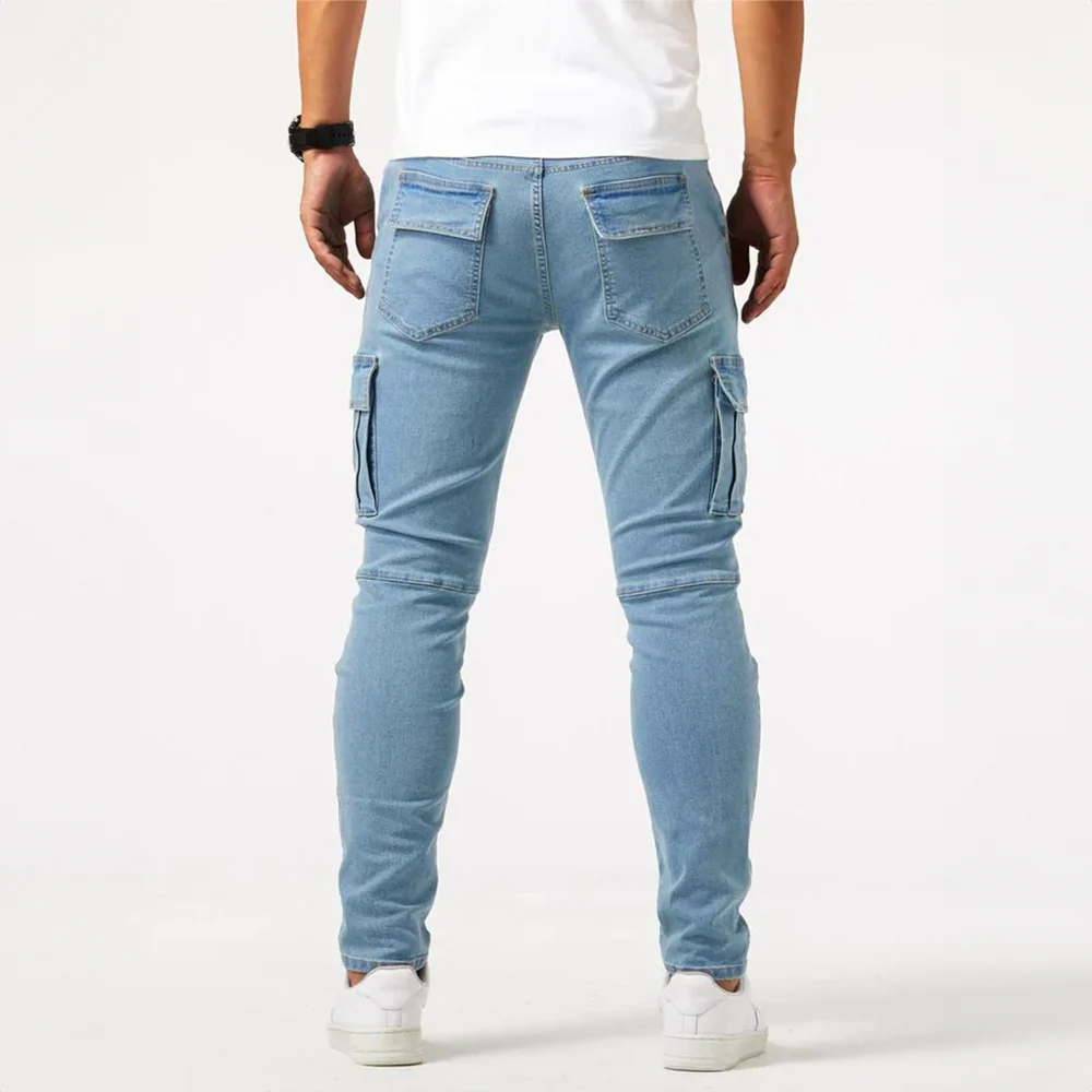 Herren Cargo Jeans aus elastischem Stretch Denim | Slim Fit Freizeithose mit praktischen Seitentaschen f��r Arbeit und Freizeit
