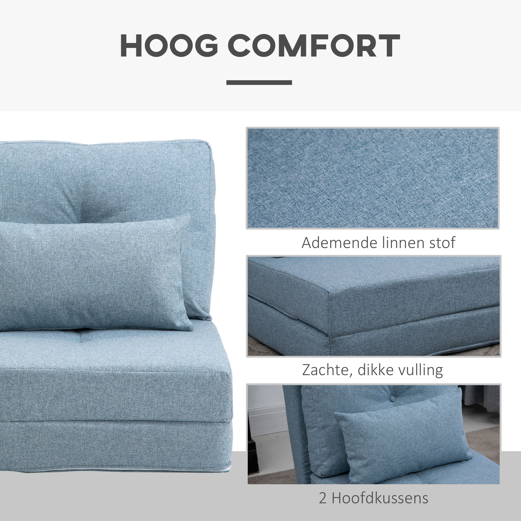 Vloerstoel Opvouwbaar Matras Slaapmat, 2-in-1 design, afneembaar kussen, 60 x 80 x 56 cm, Hemelsblauw