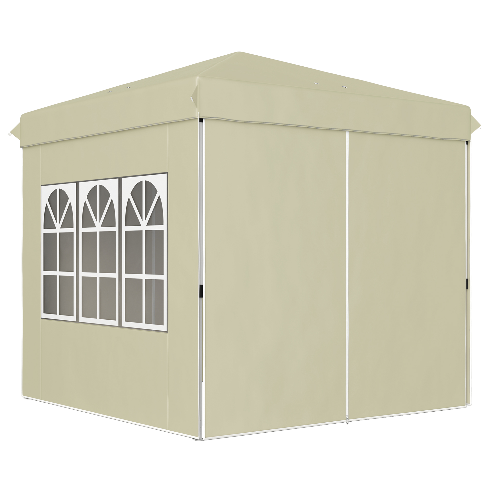 2,5 x 2,5 m Pop-up paviljoen met zijwanden en draagtas, UPF50+ in hoogte verstelbaar tuinpaviljoen, Cr��mewit