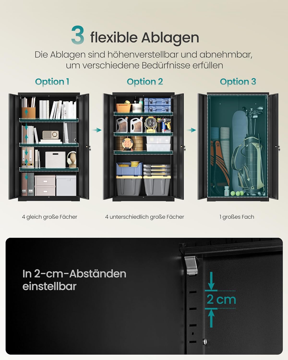 SONGMICS Aktenschrank, Metallschrank, Aufbewahrungsschrank, Büroschrank abschließbar, mit 2 Türen, aus Stahl, 80 x 40 x 140 cm, 3 verstellbare Ablagen, Mattschwarz OMC020BD01