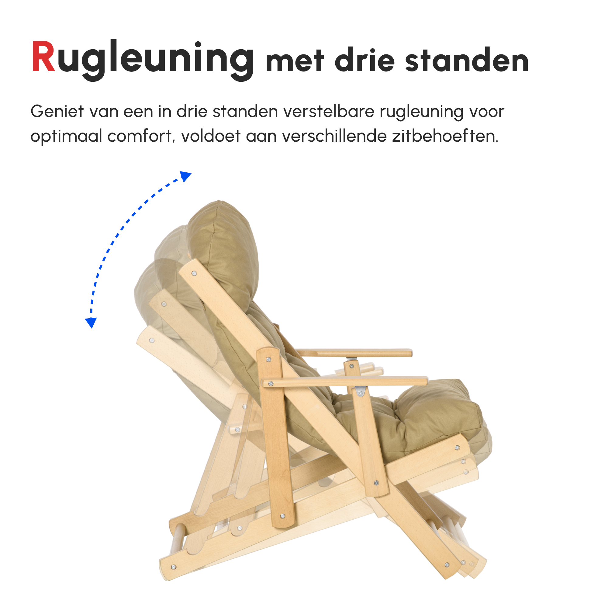 Accentfauteuil, Relaxfauteuil met Verstelbare Rugleuning, Beukenhoutframe, tot 120 kg, Bruin