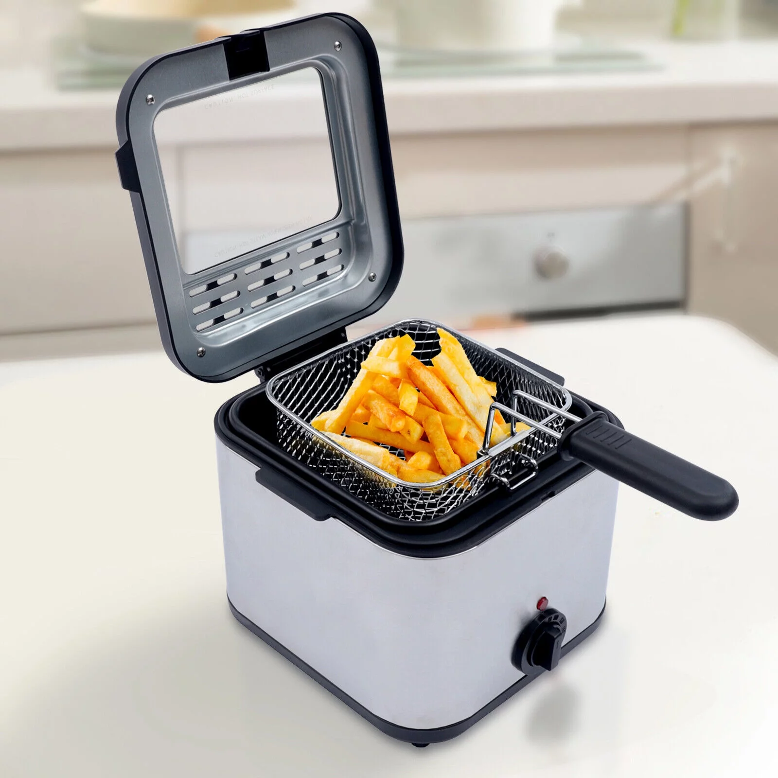 2025 Compacte Frituurpan van 1000W en 2,5L met Mand, Transparant Venster en Olie-afvoerhaak