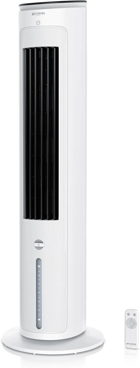 Brandson - Torenventilator met waterkoeling - Winnaar 2025 - Verdampingskoeler - Luchtkoeler - Ventilator - mobiele airconditioning zonder afvoerslang - 5-in-1 - stil - 4,6 L watertank - wit