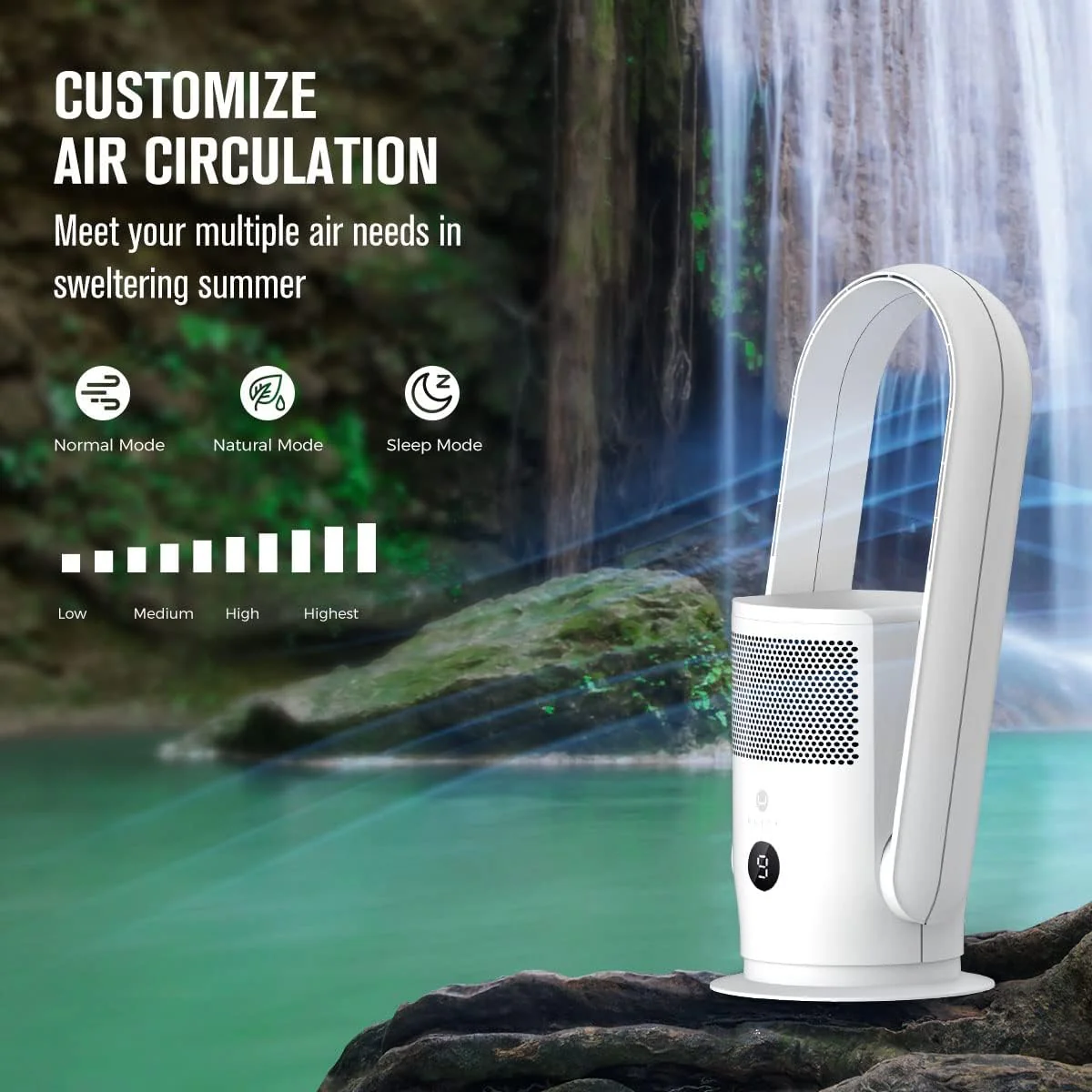 Rotorloser Ventilator mit Luftreiniger, Ultty Turmventilator Leise mit Fernbedienung, Touch, 8H Timer, HEPA-Filter 99,97%, 80cm 90° Oszillation Bladeless Fan für Schlafzimmer Heim, CR022 Weiß