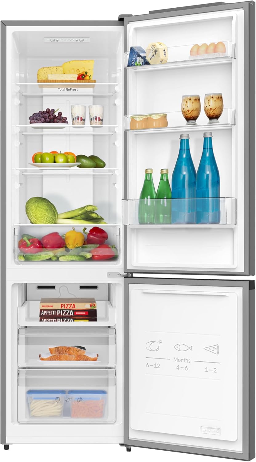 Amica Kühl‑Gefrier‑Kombination freistehend 178,9 x 55 x 58,8 cm 262 l Ökofunktion NoFrost Supergefrierfunktion 4-Sterne-Fach Gefrierfach unten AKG 3877 E – Kühl Gefrierkombination Edelstahloptik