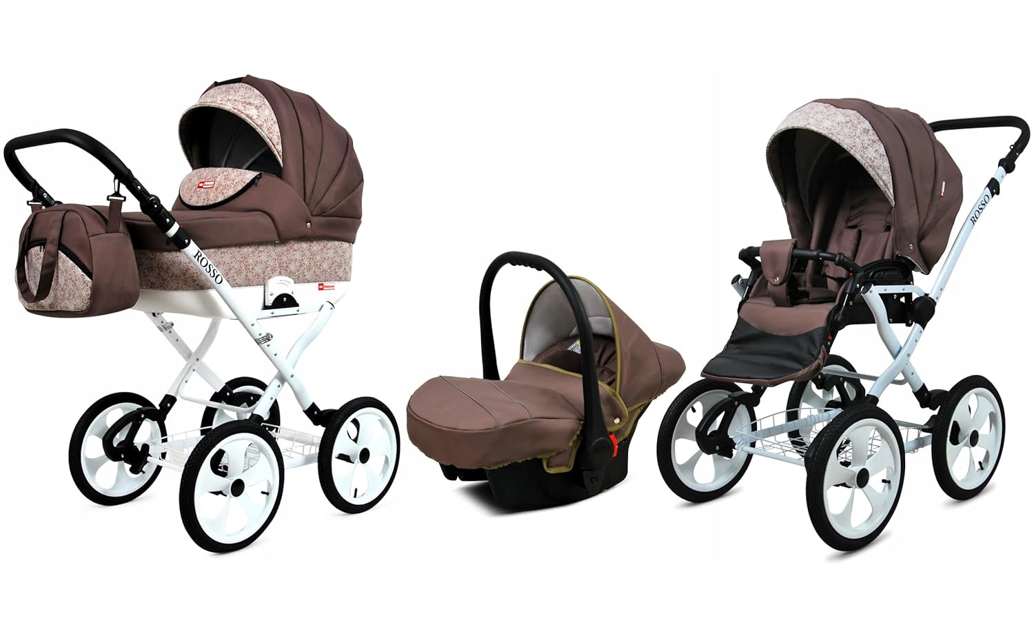BabyLux® Bambimo Kinderwagen Set 2 in 1 - Rosso - incl. Babywanne, Buggy Sportsitz - Kinderwagenset - Kombikinderwagen mit Wickeltasche, Regenschutz, Moskitonetz, Cupholder usw.