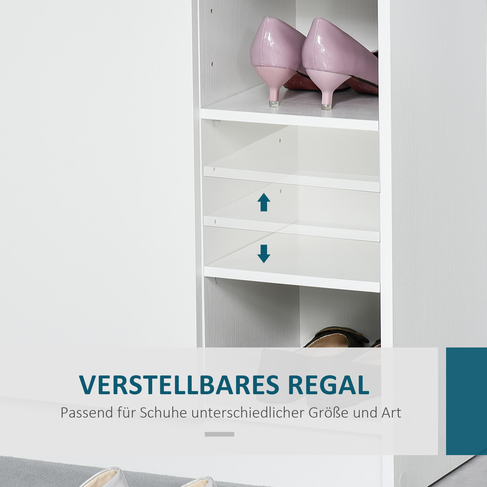 Schoenenkast Schoenencommode Schoenenrek, 4 Planken. 1 Kast, 83 cm x 30 cm x 90 cm, Wit