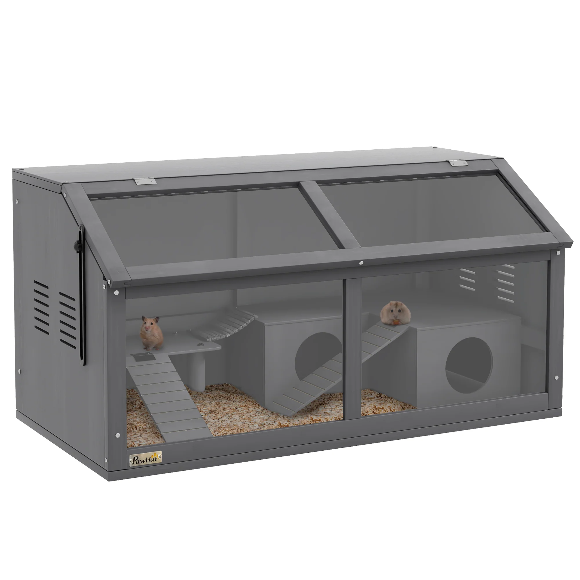 PawHut Houten Hamsterkooi voor Gerbils met Hangbrug en Trappen