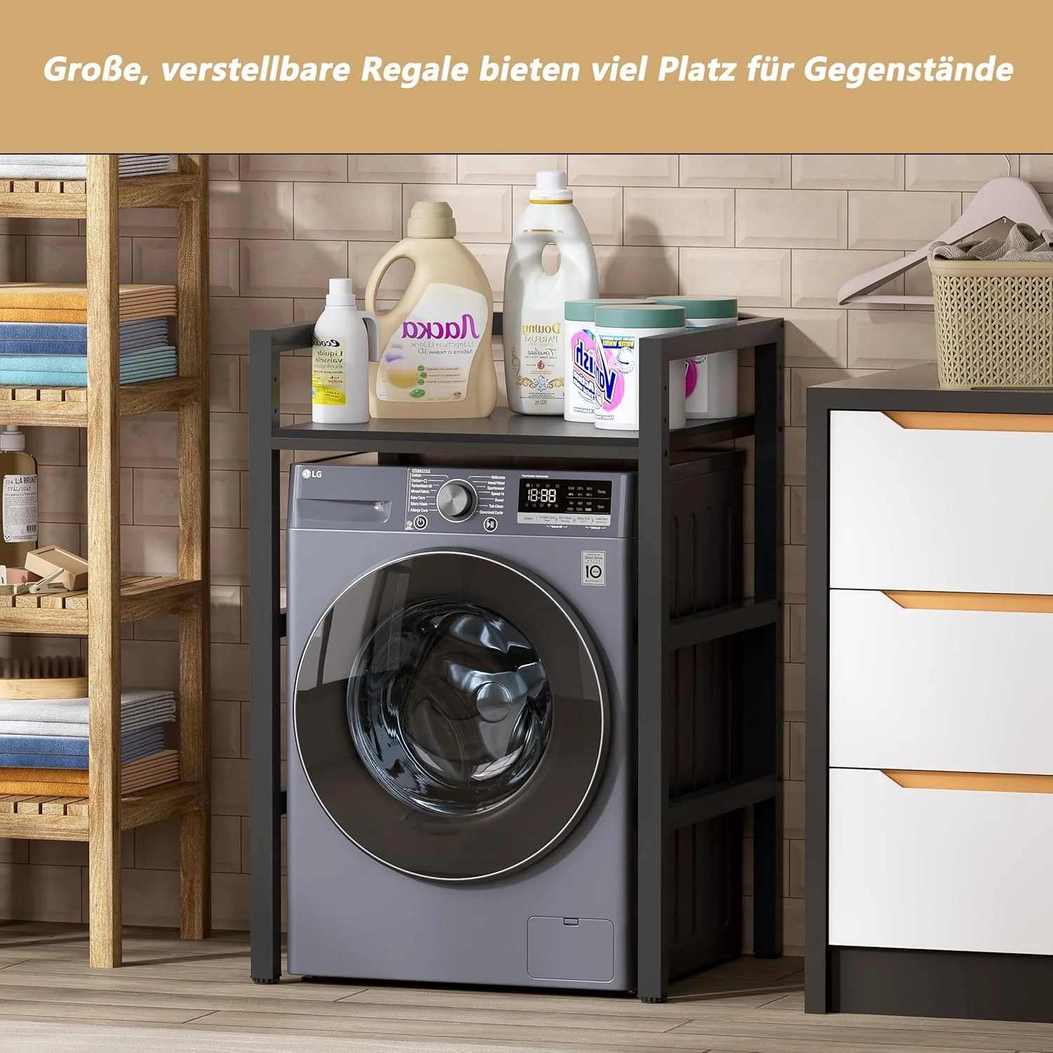 MSFE Regal ��ber Waschmaschine,H?henverstellbarer W?schetrocknerst?nder,Lagerregal ��ber der Waschmaschine, Tragf?higkeit 350 kg,f��r Waschmaschine und Trockner,73 * 64 * 110cm,Patentiertes Produkt