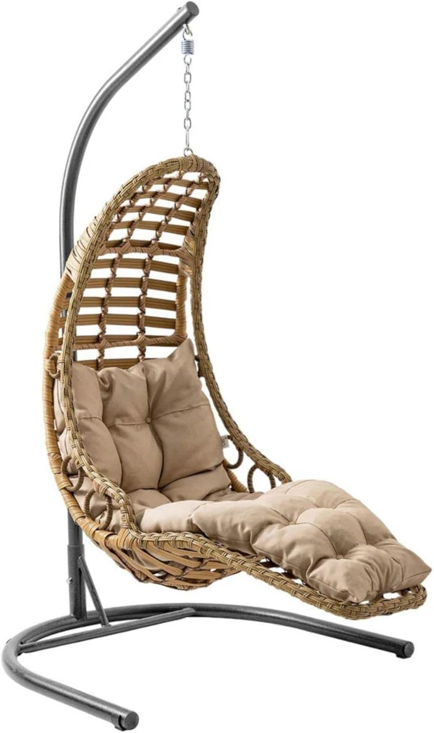Hängesessel mit Gestell & Kissen Handgeflechtet Hängestuhl Rattan Hängematte Hängekorb Garten Balkonmöbel Hängeschaukel Bodrum (Hellbraun)