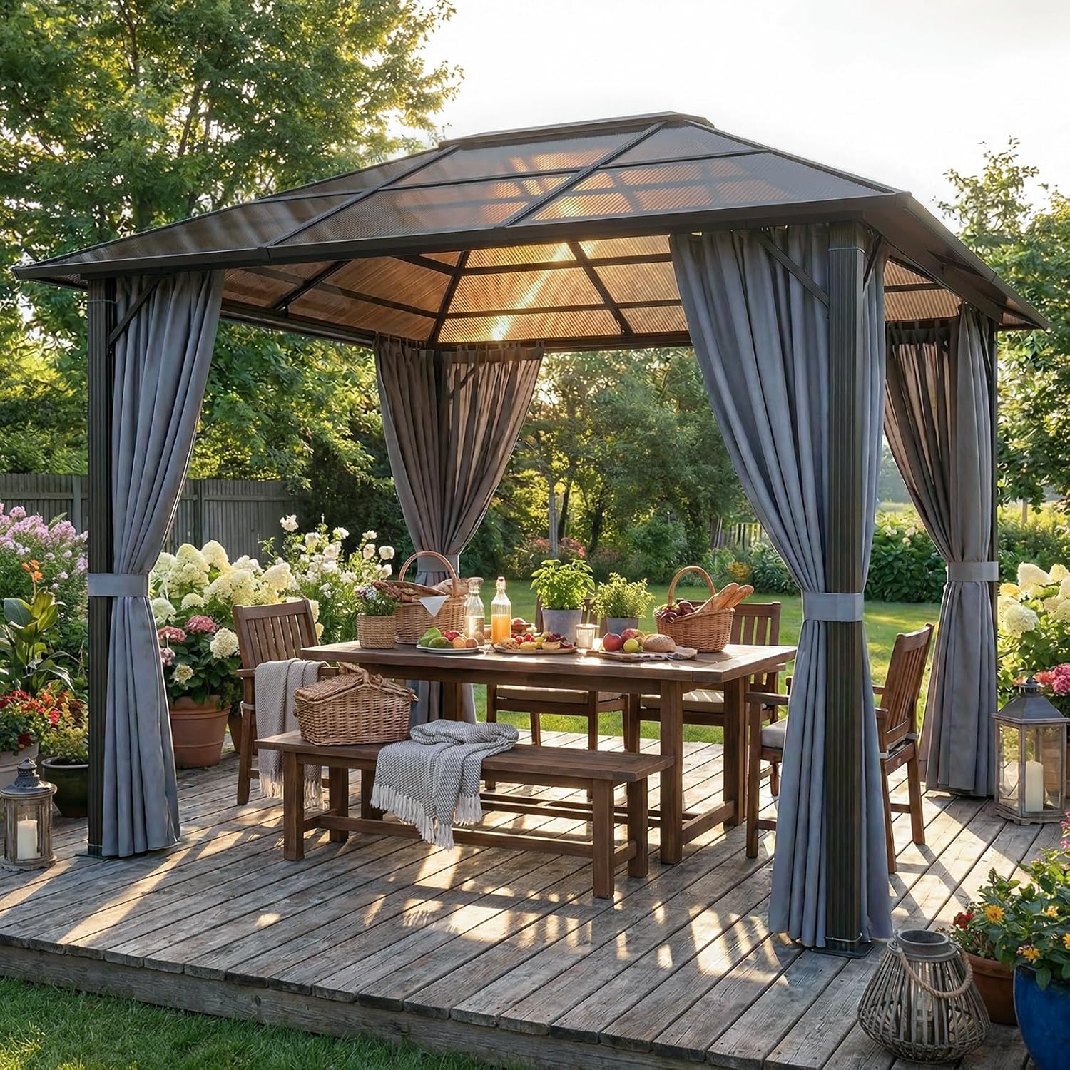 TRIUMPHKEY Pavillon 3x4 Wasserdicht Stabil Winterfest,Aluminium Gartenpavillon,Pavillon mit Festem Dach Protection UV,Geeignet für Außenszenen,Grau