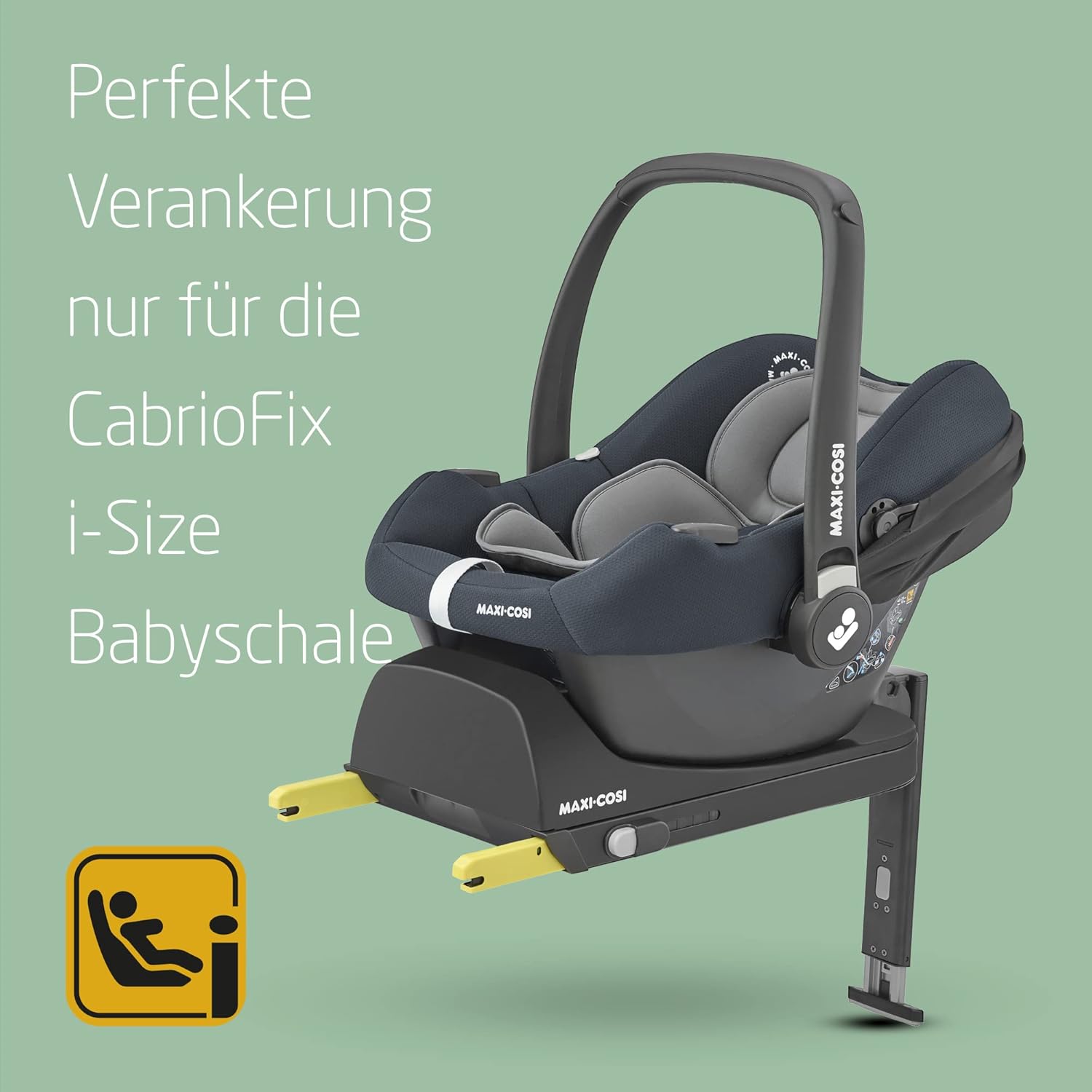 Maxi-Cosi CabrioFix i-Size, Babyschale, 0–12 Monate, max. 12 kg, leichter i-Size Kindersitz (3,2 kg), Sonnenverdeck, gepolsterter Sitz, für viele Maxi-Cosi Kinderwagen, Essential Green
