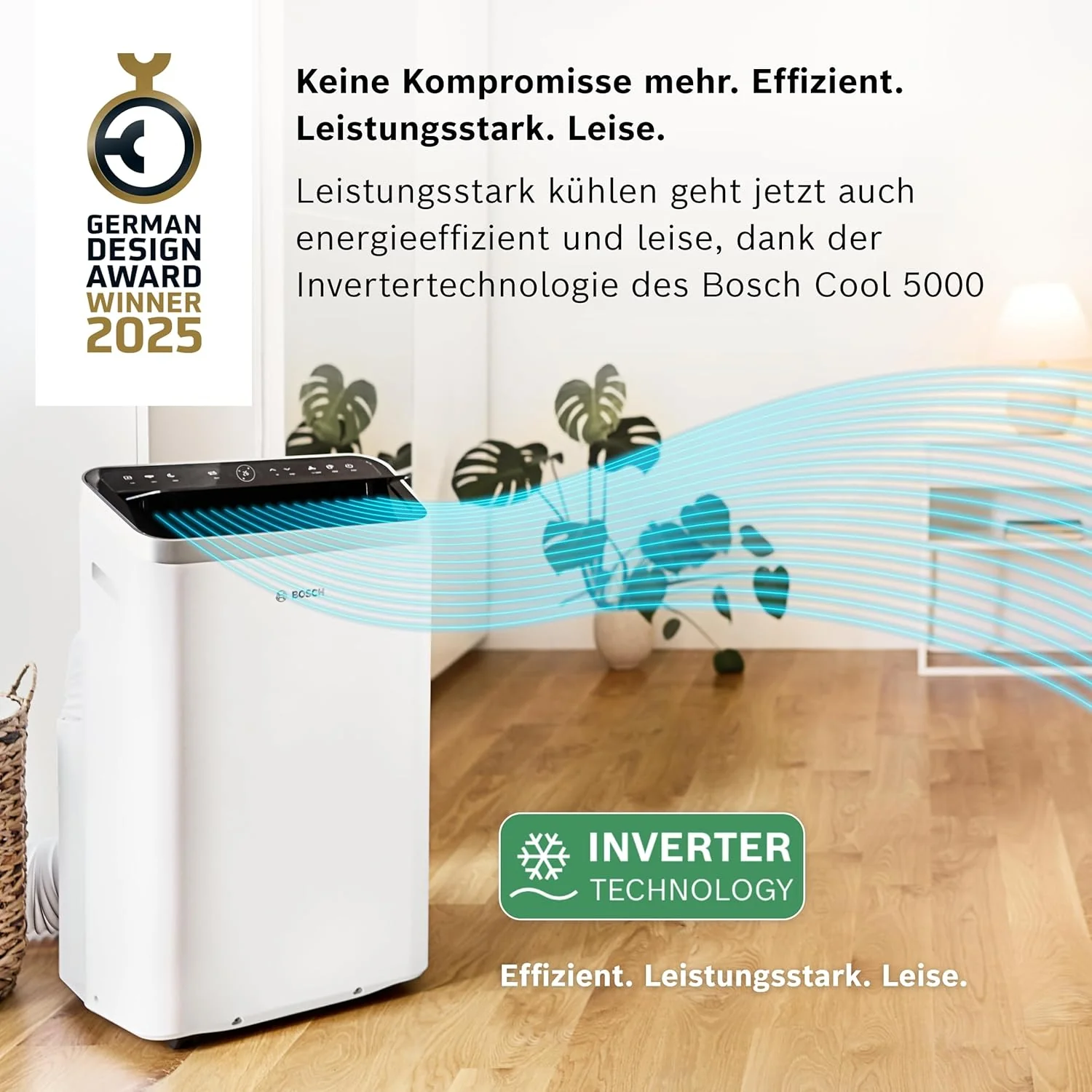 Bosch Cool 4000 Mobiele airconditioner - 3-in-1: Airconditioner, ontvochtiger, ventilator - 2,6 kW voor ruimtes tot 35 m2 - Met automatische modus, stille modus & slaapmodus