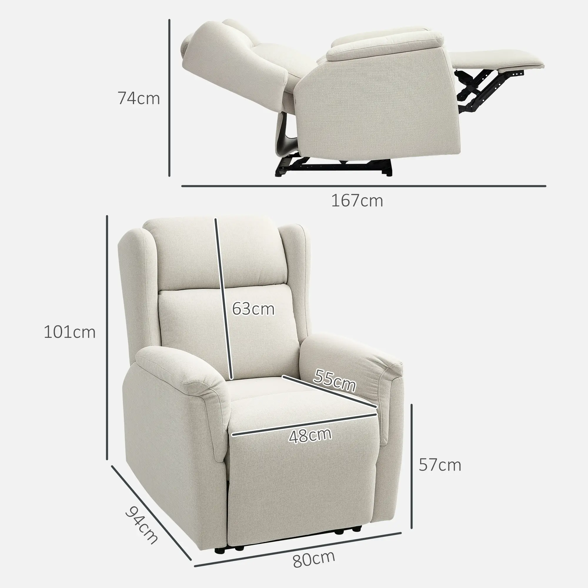 HOMCOM Relaxfauteuil Ligstoel 160�� verstelbaar Pocketvering Beige