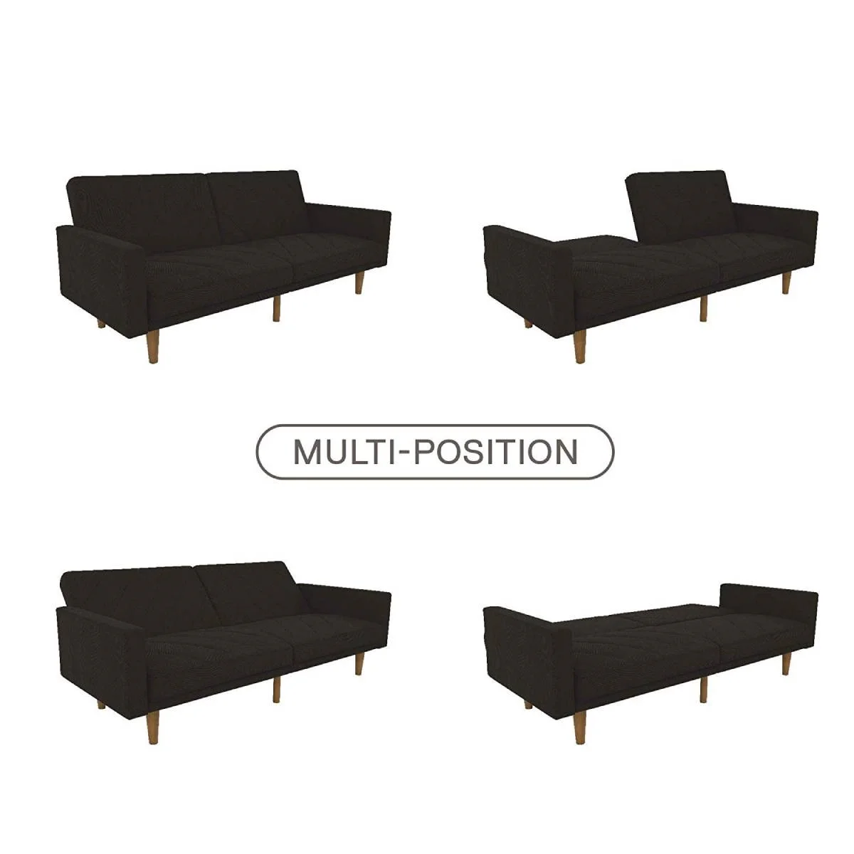 2025 Sofa Bed Gestoffeerd in Zwart Linnen in Mid-Century Moderne Stijl met Klassieke Houten Poten