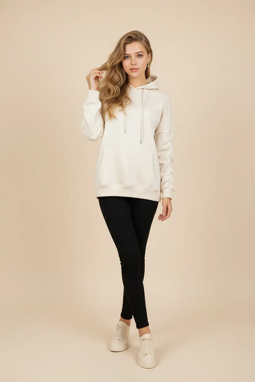 Women's plain beige hoodies