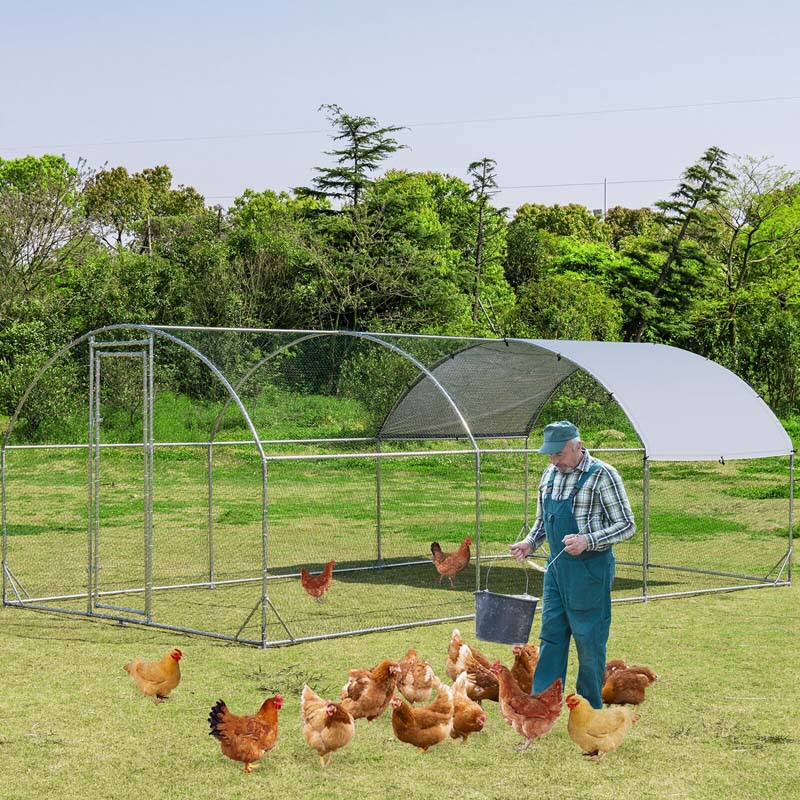 19 Ft Large Metal Chicken Coop Walk In Dome Poultry Cage Hen Run House Rabbits Habitat Cage With Cover - Waterproof Protective Cover