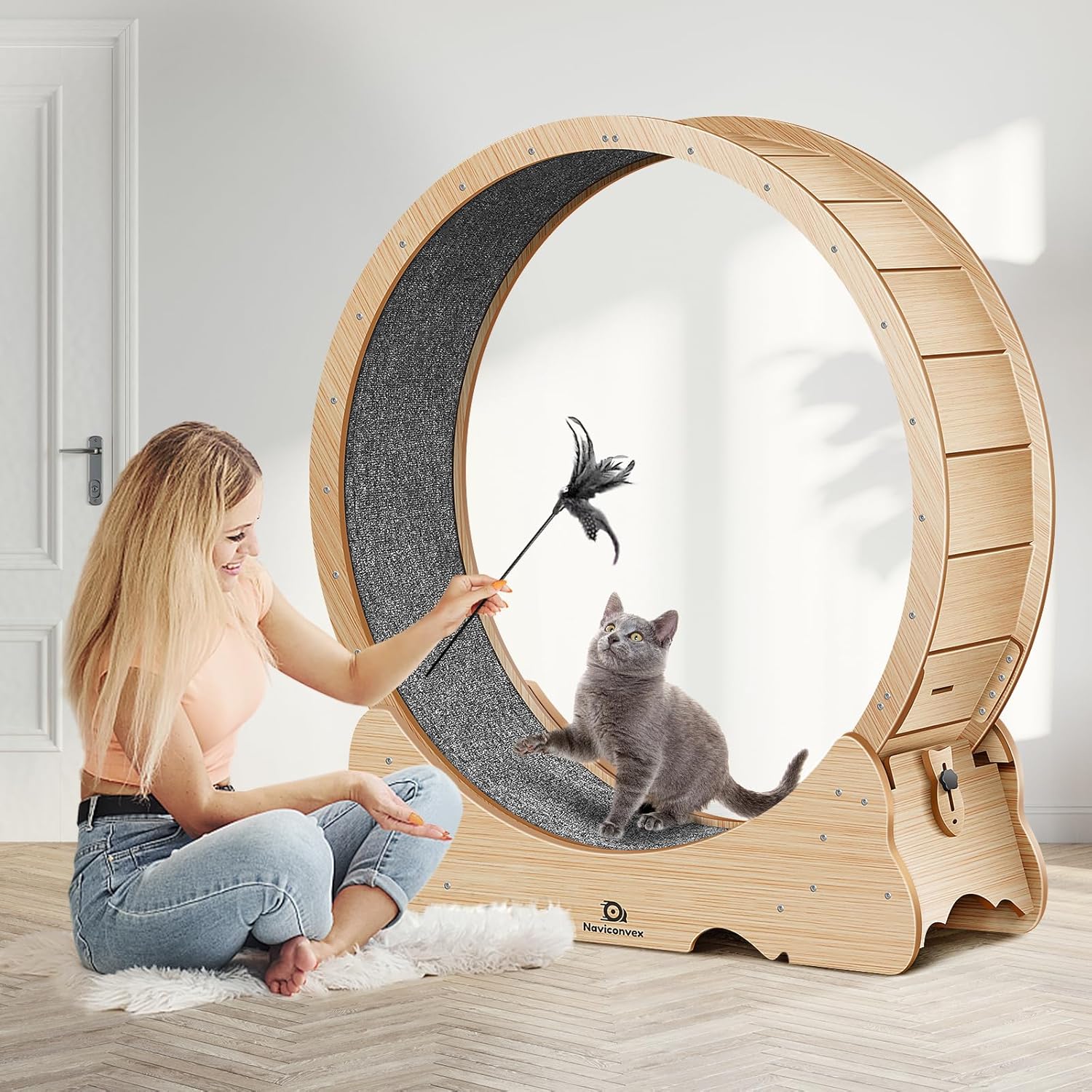 Naviconvex Katzenlaufrad laufrad Katze Laufen Laufrad Katze Laufen Super Leise Katzen Laufrad Laufrad für Katzen Laufrad Katze Katzenrad Katzenlaufrad XL Holzfarbe