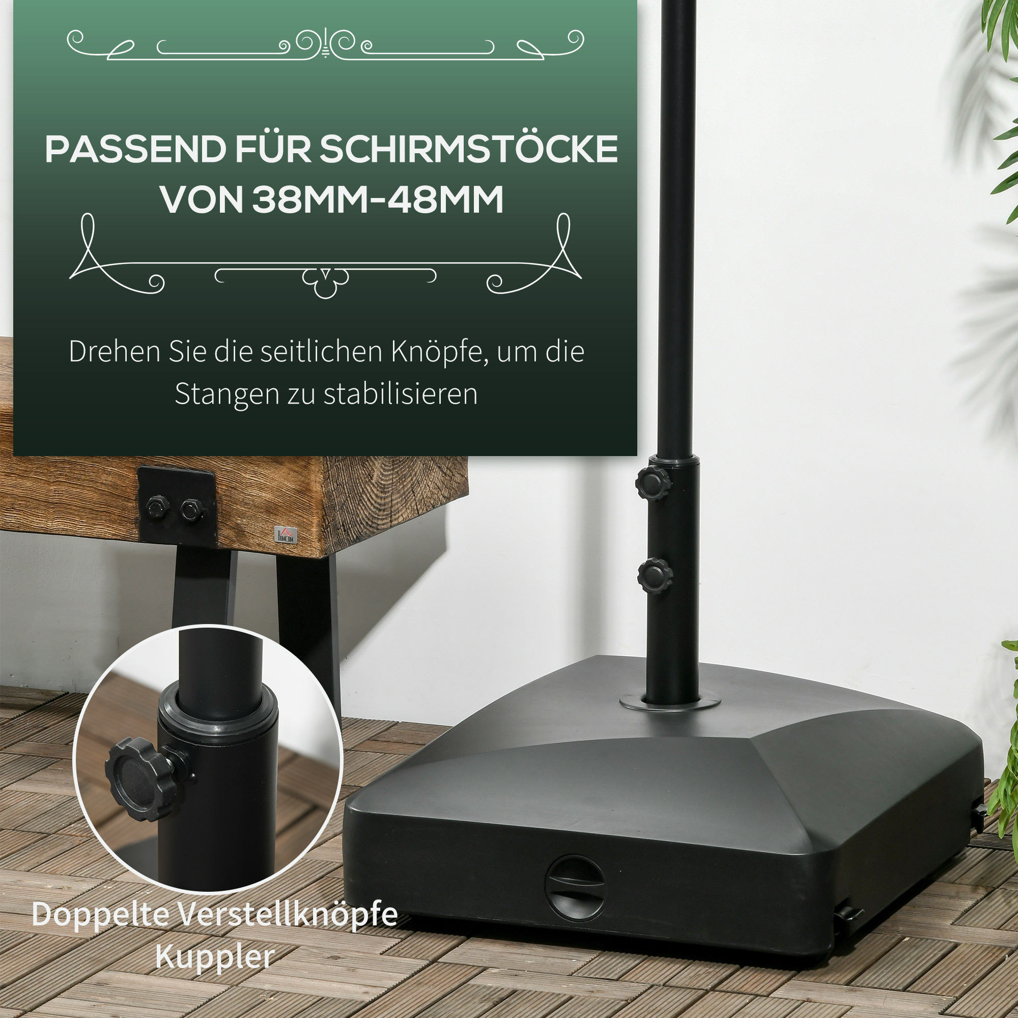 Outsunny Parasolvoet, Parasolstandaard, Parasolhouder, 54,5 x 54,5 x 48 cm, Zwart