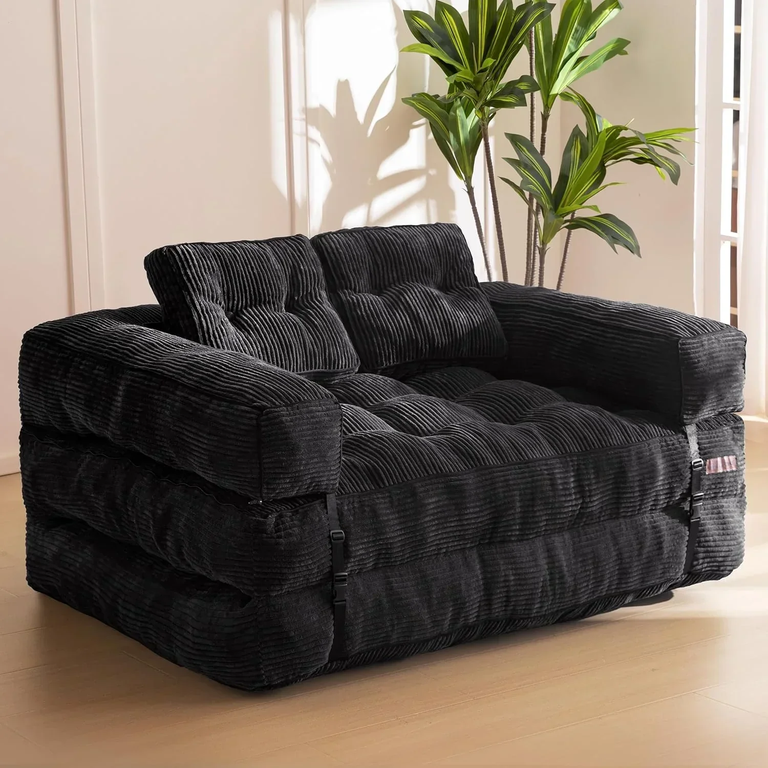 Folding Sofa Bed L-Shaped Convertible Sofa Bed with Armrests and Pillows