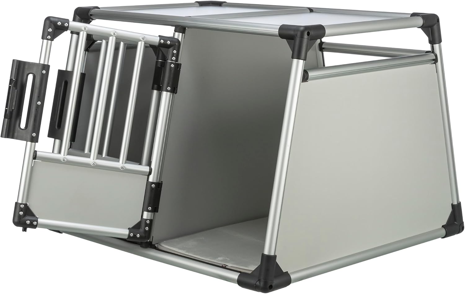 TRIXIE Hunde-Transportbox, Aluminium, L: 92 x 64 x 78 cm, grafit, rutschfste Liegematte, Klettleiste am Boden, Sicherheitsverschluss, stabil und geruscharm, hochgeschlossene Wnde - 39338