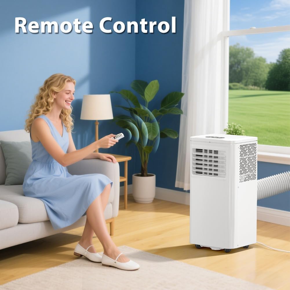 10000 BTU Tragbare Klimaanlage Kühlt 450 Sq.Ft, LifePlus Tragbare AC-Einheit mit 4 Modi, Fernbedienung, Fenster-Installationsset, 24H Timer, Leise Energieeffizient für Zimmer, Büros, Wohnungen