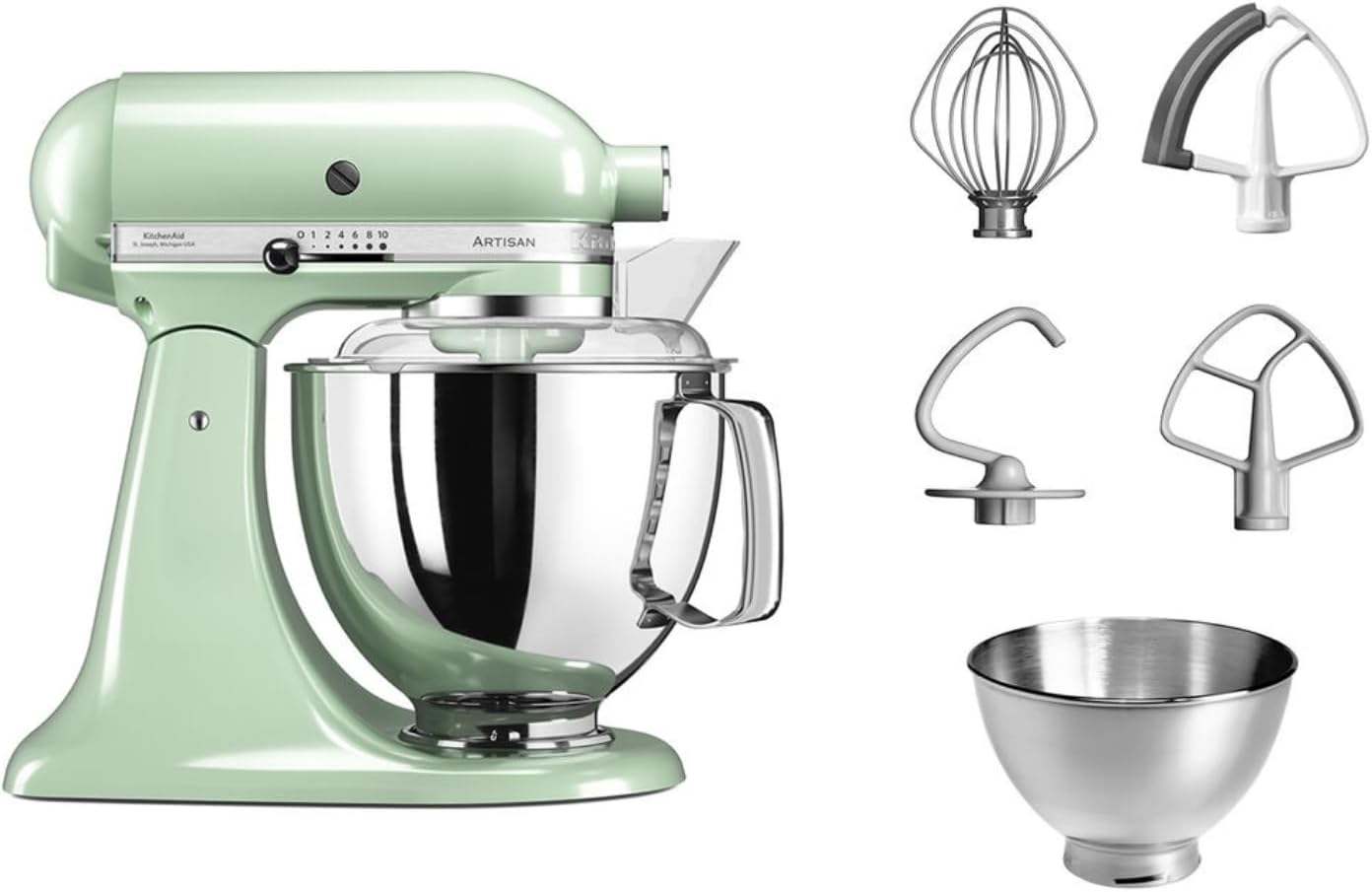 KitchenAid Küchenmaschine I Artisan I Kippbarem Food Processor I Teigknetmaschine mit 5 Zubehör | 2 Schüsseln aus Edelstahl | 4.8 L | Schwarz