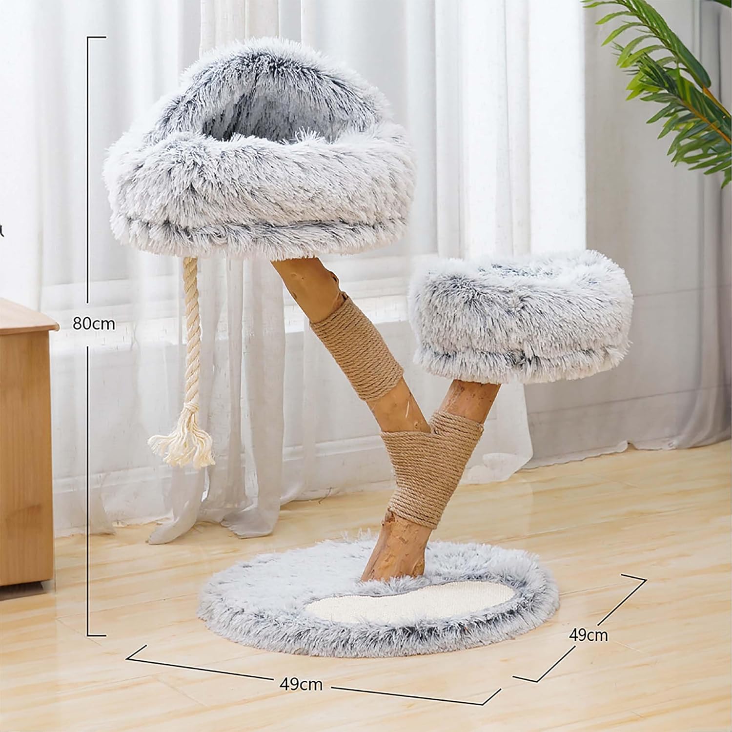 Fudajo Designer Kratzbaum in Zweigdesign 130 cm hoch, Katzenkratzbaum mit Plüsch und Sisal, Kletterbaum für Katzen, Katzenbaum mit Hängeliege