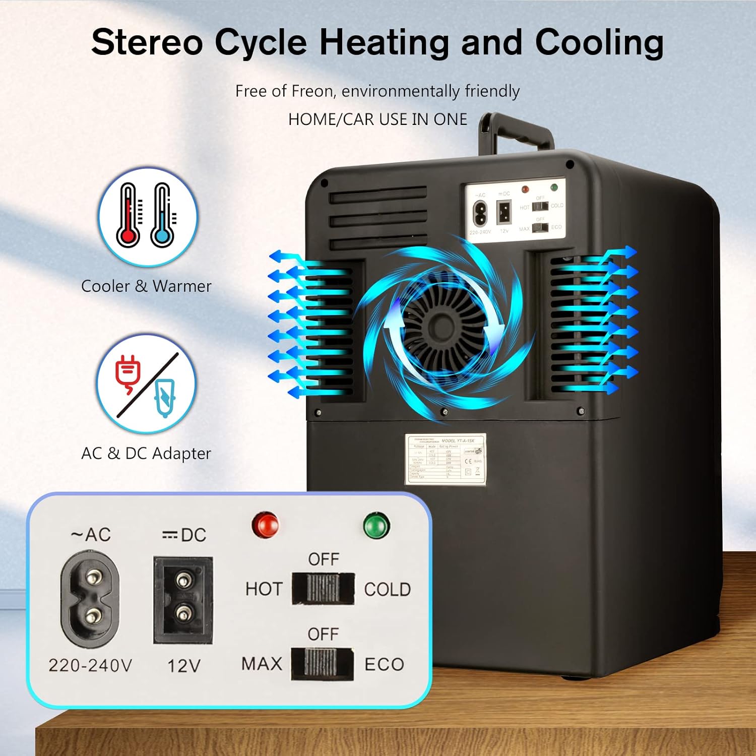 Vasip Mini Fridge 15 L, Portable with Cooling and Heating Function, Small Drinks Fridge for Home, Office, Camping and Car (AC/DC)