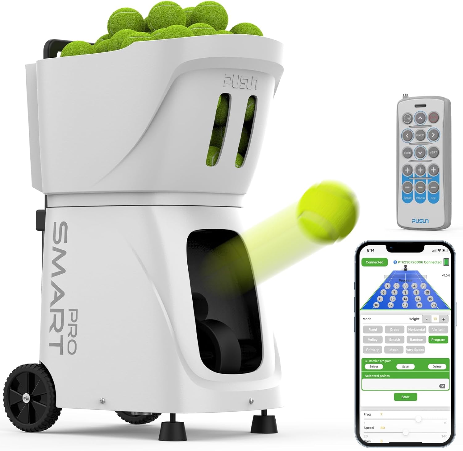 PT-SMARTPro Tennisballmaschine – Professioneller Auto-Ball-Server mit APP-Steuerung, 20 Landepunkten & variabler Geschwindigkeit, intelligenter Tennistrainer mit Multi-Winkel-System (4-6H Laufzeit)